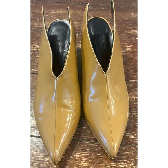 Tibi Owen Winged Leather Mule Brown Tan Patent Leather Heels Boot - Picture 2 of 7